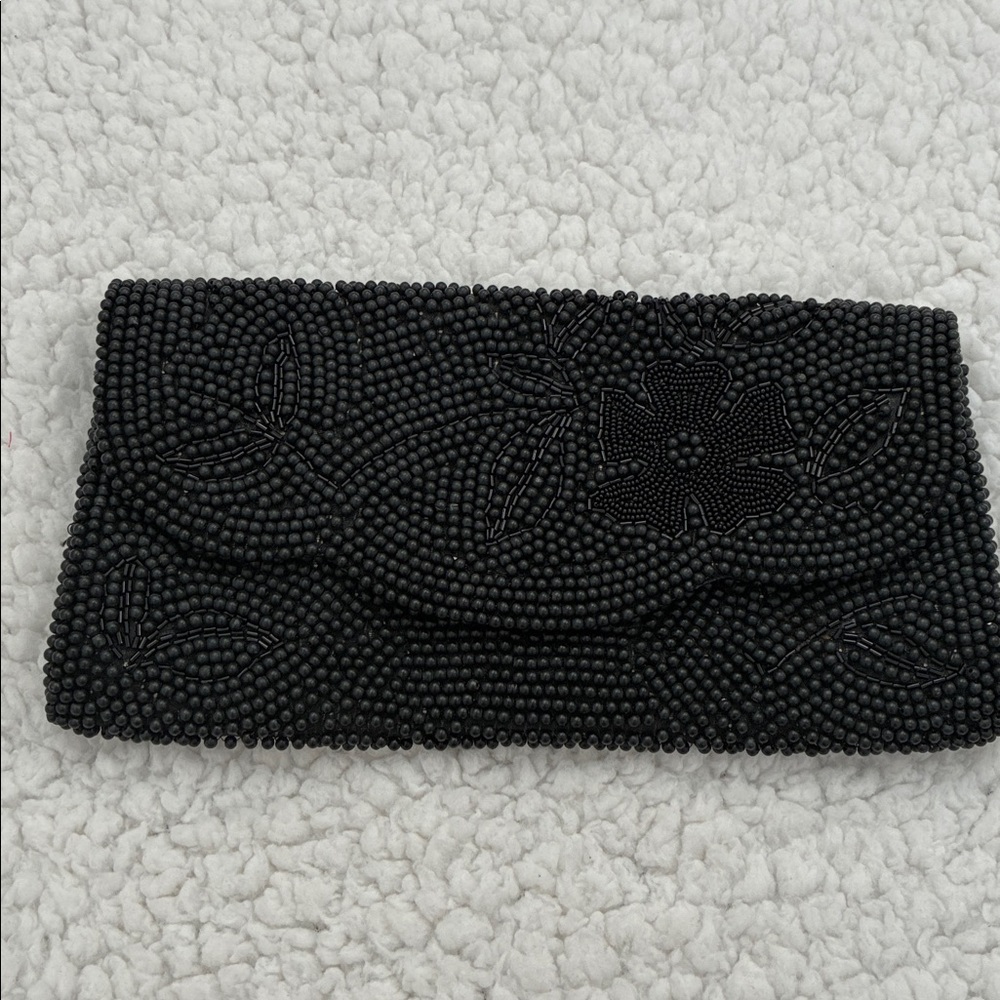 Vintage Micheri Elegant Black Beaded Clutch Purse